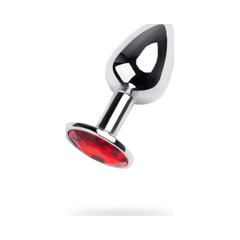 Silver Metal Anal Plug with Red Ruby Gem Small