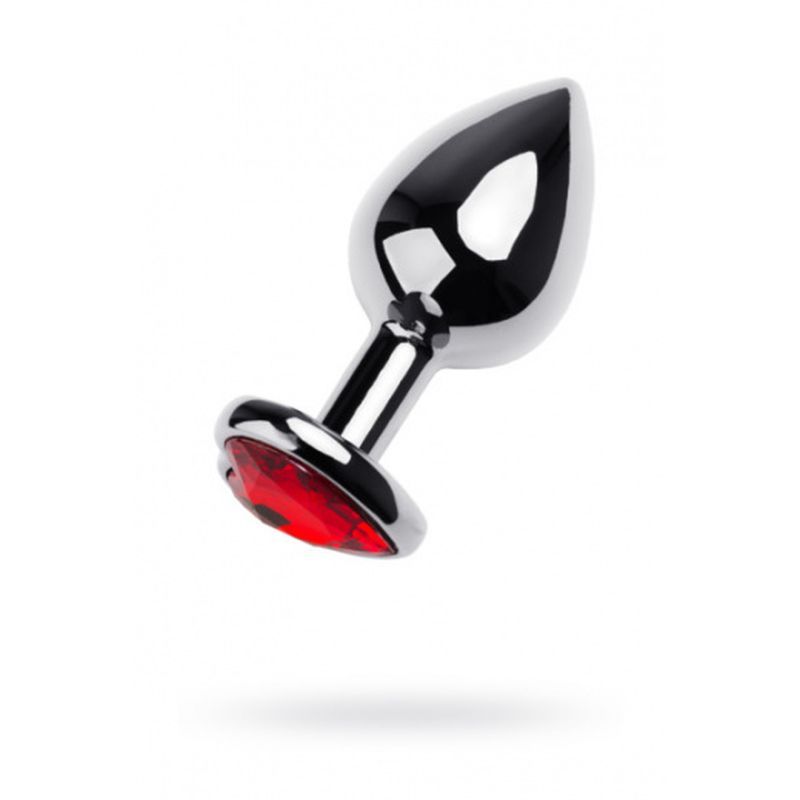 Silver Metal Anal Plug with Red Ruby Heart Crystal Medium