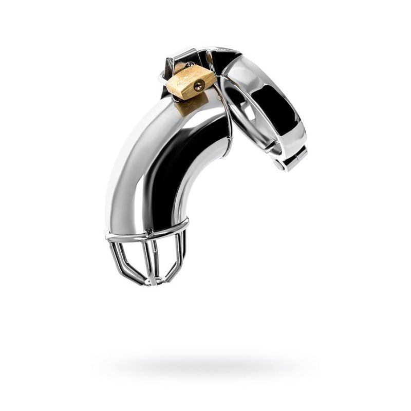 Silver Metal Cock Cage with Rings and Lock