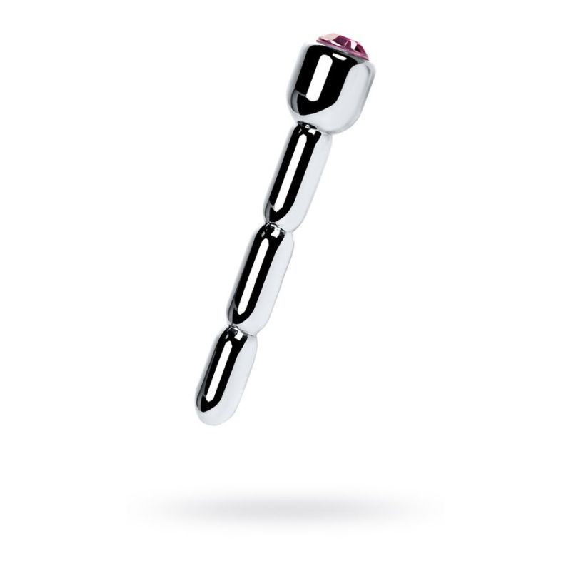 Silver Metal Urethral Plug with Ruby Rhinestone