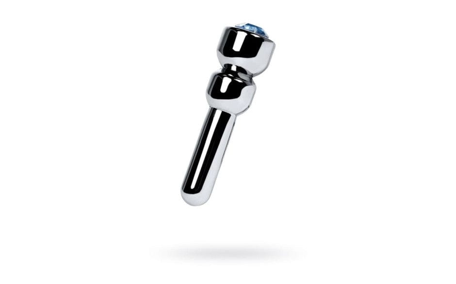 Silver Metal Urethral Plug with Sapphire Rhinestone Small