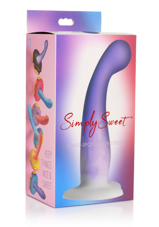 Simply Sweet 7 Inch Slim G-Spot Silicone Dildo Purple and White