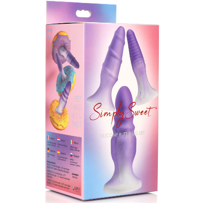 Simply Sweet Silicone Butt Plug Set Purple Premium Grade Silicone 3 Textures Strong Suction Base