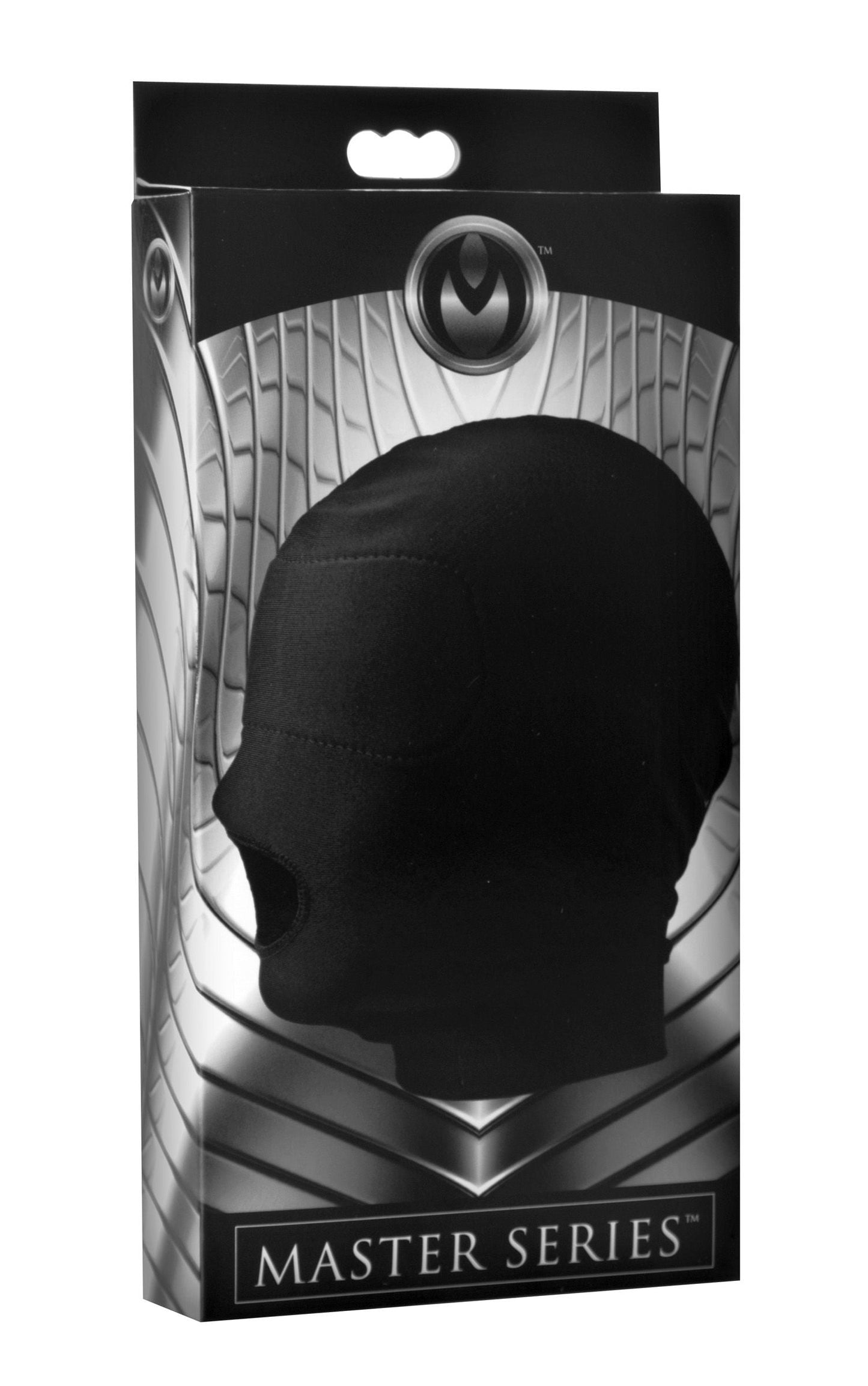 Spandex Bondage Hood with Padded Eyes and Open Mouth Design