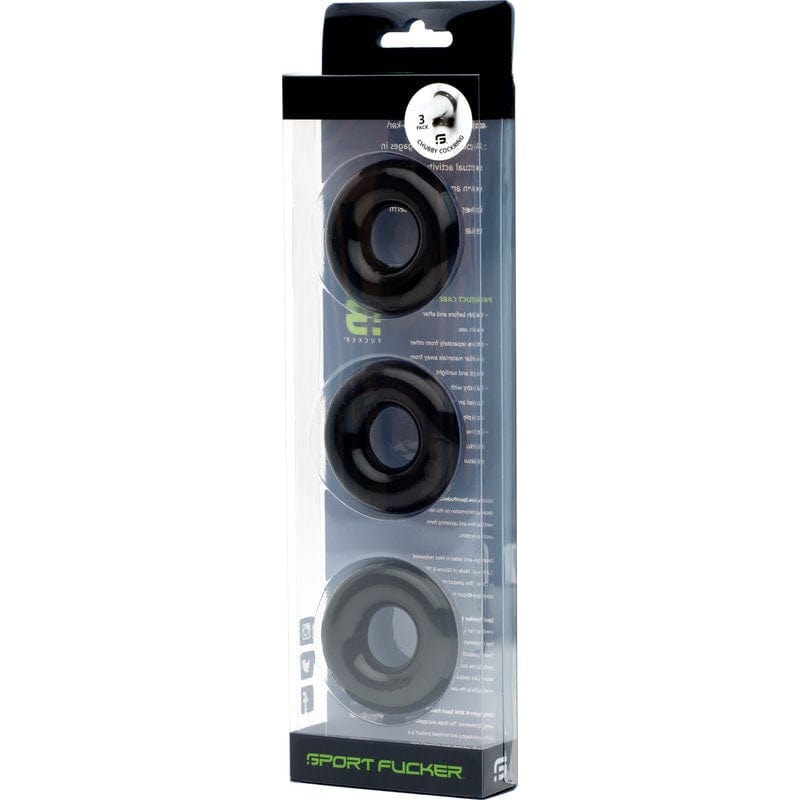 Sport Fucker Rubber Cockring 3 Pk Black - Stretchable Size