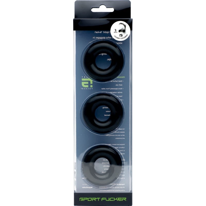Sport Fucker Rubber Cockring 3 Pk Black - Stretchable Size