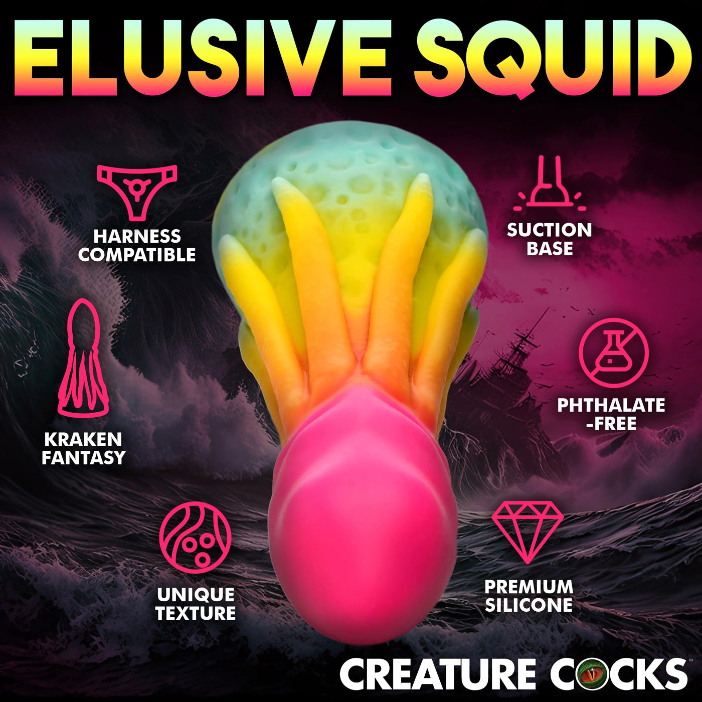 Creature Cocks King Kraken (Rainbow) Silicone Dildo 8.1 Inches – Premium Flexible Dildo