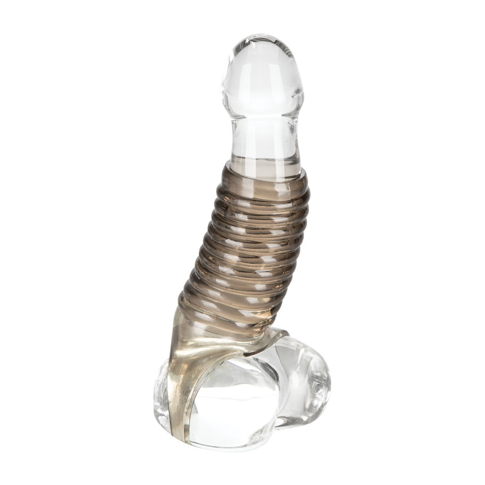 Stimulation Enhancer Smoke Ridged Thick Textured Sleeve with Scrotum Support Strap