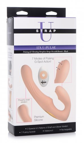 Strap U 15X U-Pulse Pulse and Vibe Strapless Strap-On with Remote in Blush