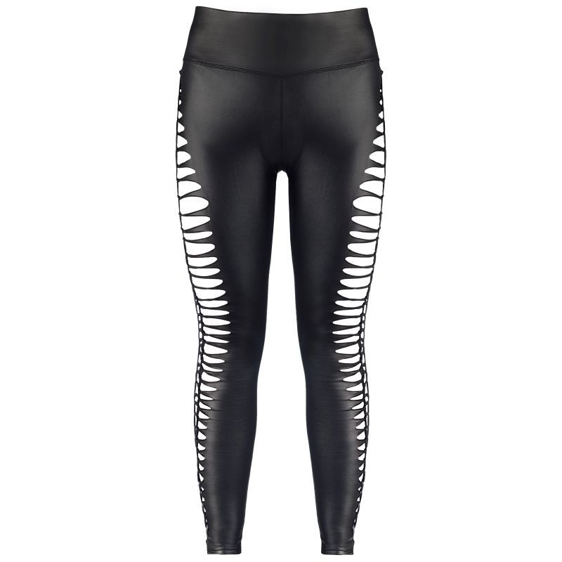 Stretch Wetlook Leggings with Cut Out Sides in Black Lingerie