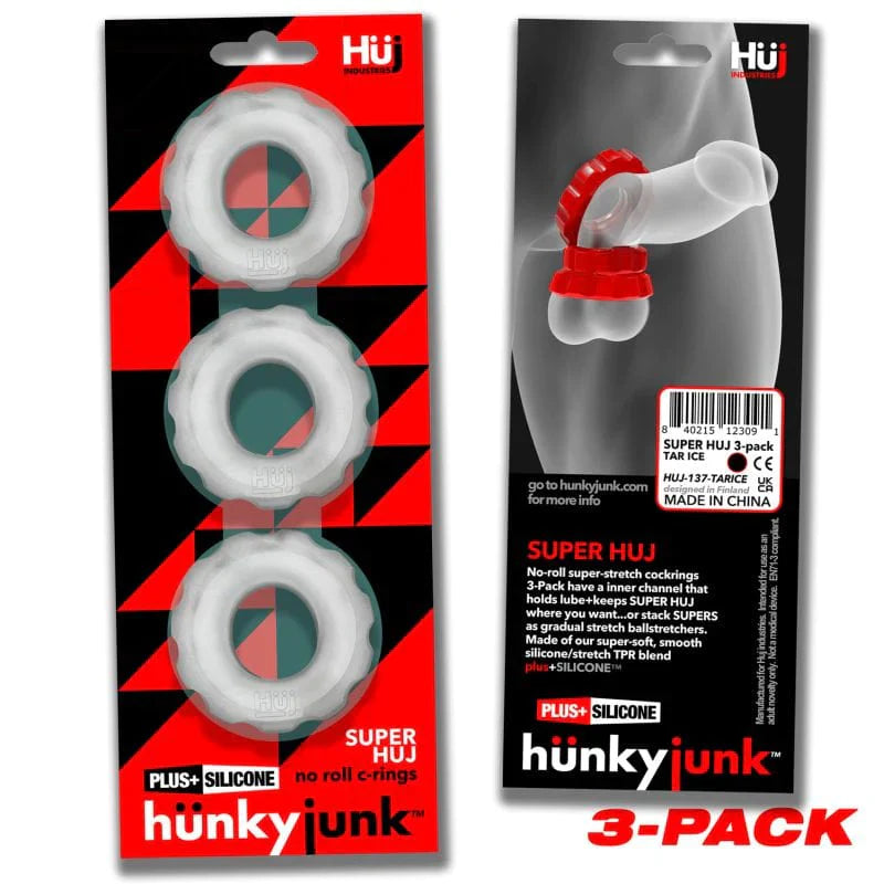 Super Hunkyjunk Three Piece Cockrings Clear Ice