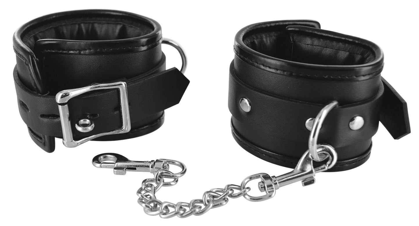 Locking Padded Wrist Cuffs with Chain for Comfortable Bondage Play