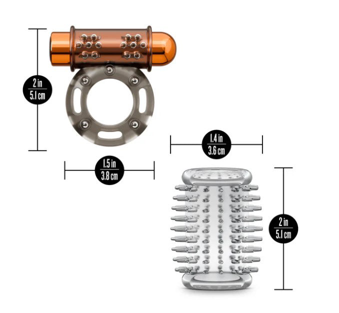 Stay Hard Vibrating Cock Ring Set With Textured Sleeve - Stamina Enhancer