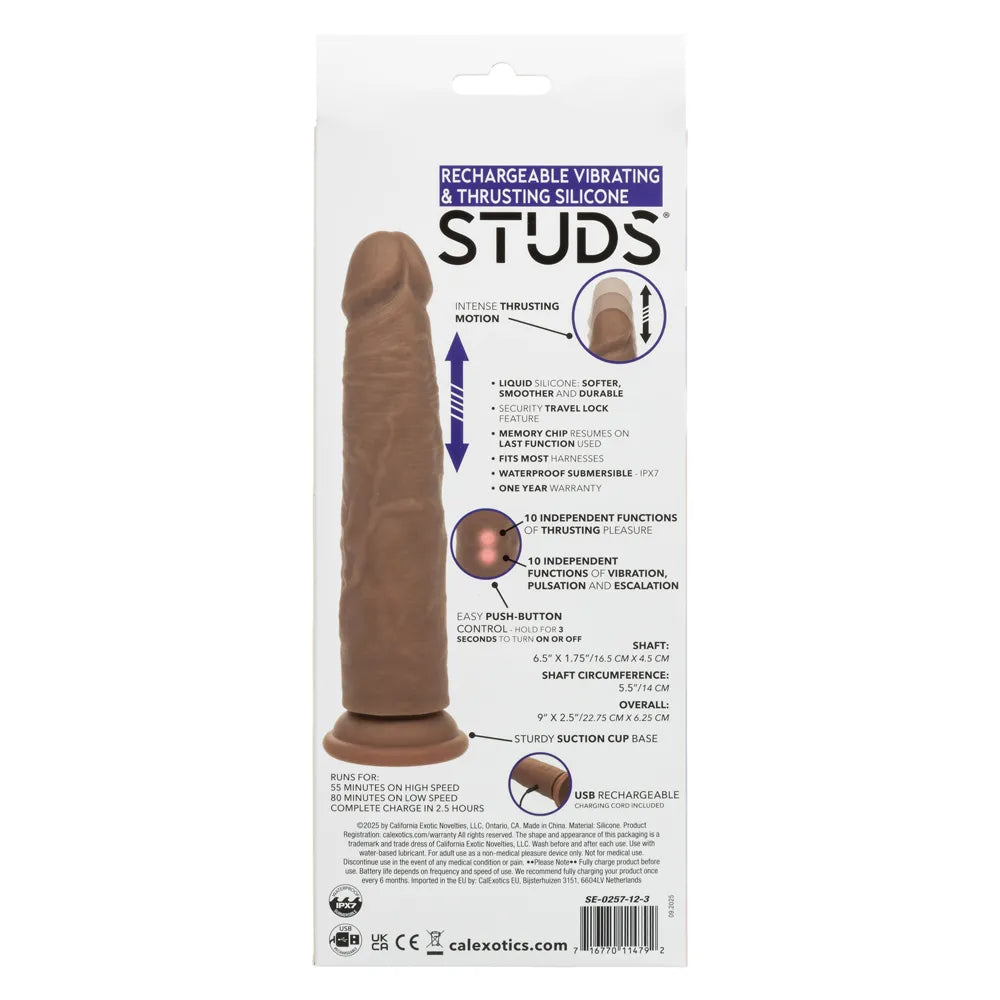 Rechargeable Vibrating and Thrusting Silicone Studs (Brown) – Dual Motor Vibrating Studs