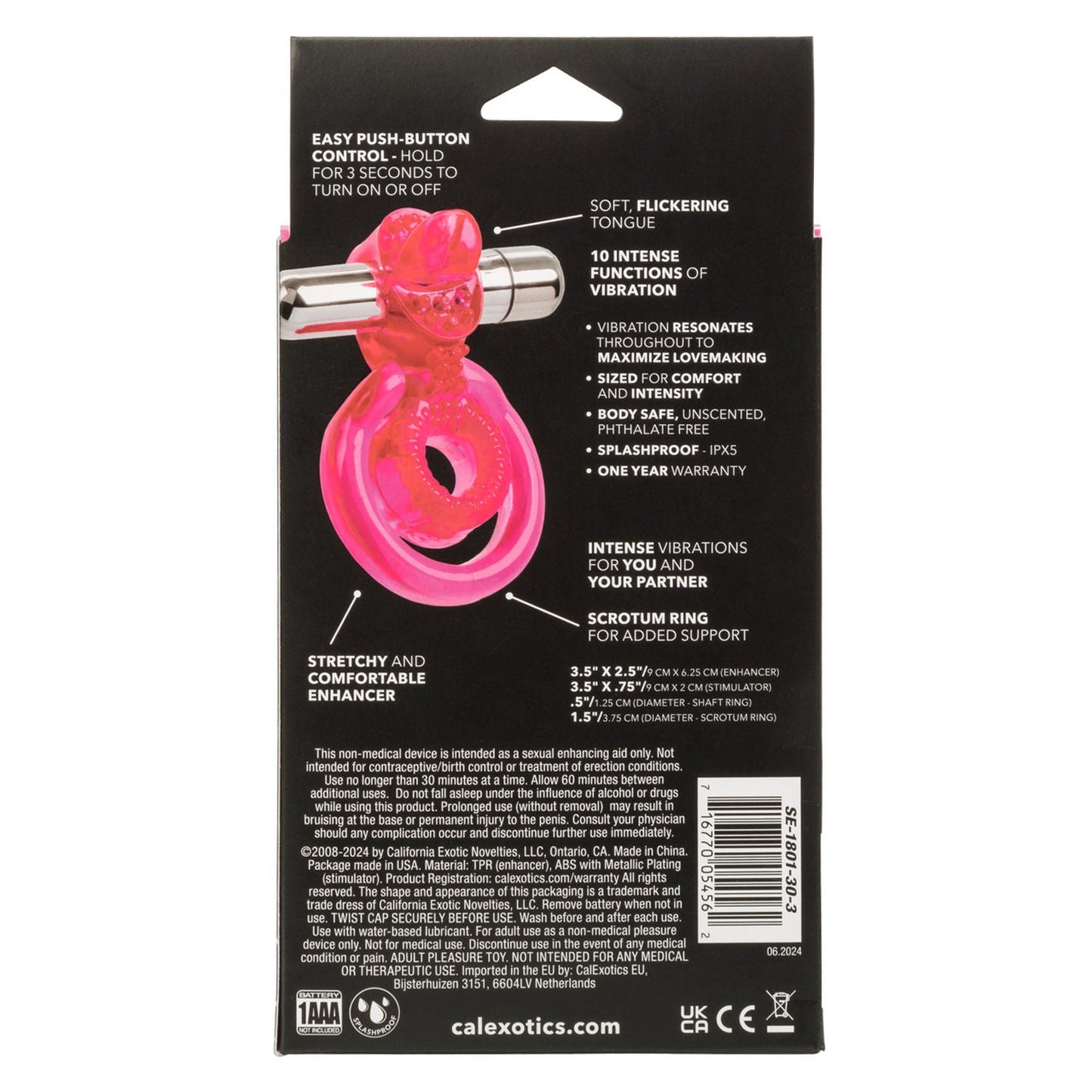 Dual Clit Flicker Vibrating Cockring with Removable Stimulator