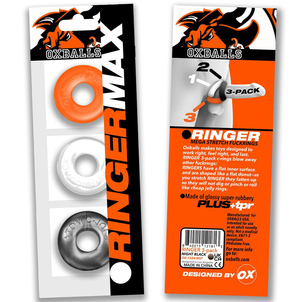 Ringer Max 3-Piece Cock Ring Set (Black) – Thick, Strong, Stretchy Cock Rings