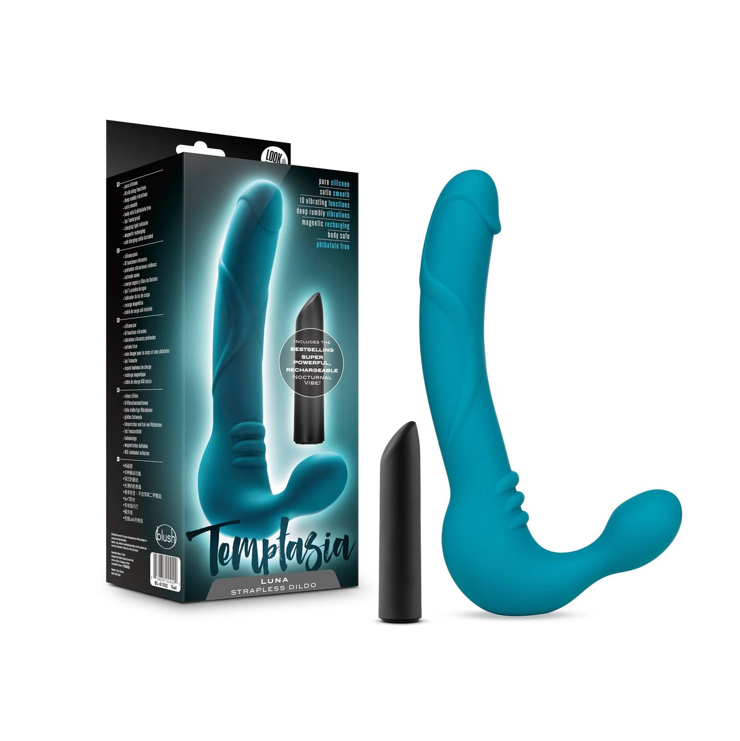 Temptasia Luna Strapless Silicone Dildo in Teal