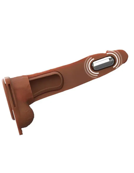 Fantasy X-Tensions Elite (Beige/Brown) – Vibrating Hollow Silicone Strap-On 8 Inch