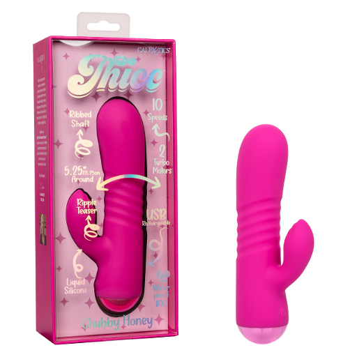 Thicc Chubby Honey Pink Dual Motor Massager with Ribbed Shaft and Ripple Teaser
