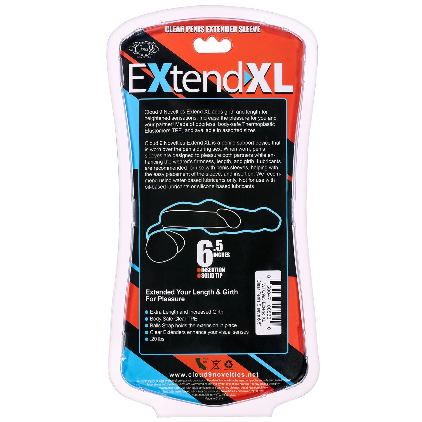 Extend XL Clear Penis Sleeve 7.25 Inch for Enhanced Girth and Length