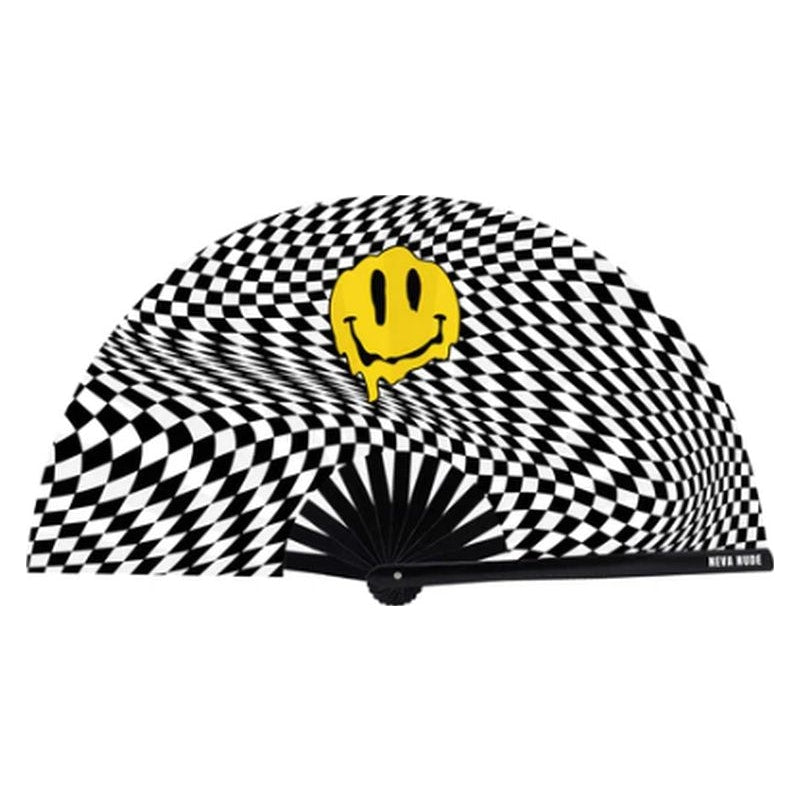 Trippy Checkers Melty Face Folding Fan for Festivals and Parties