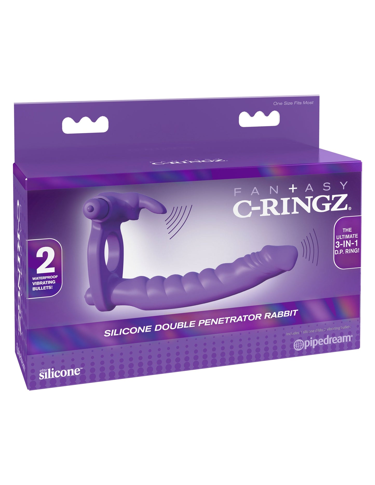 Fantasy Silicone Double Penetrator Rabbit Cockring in Purple
