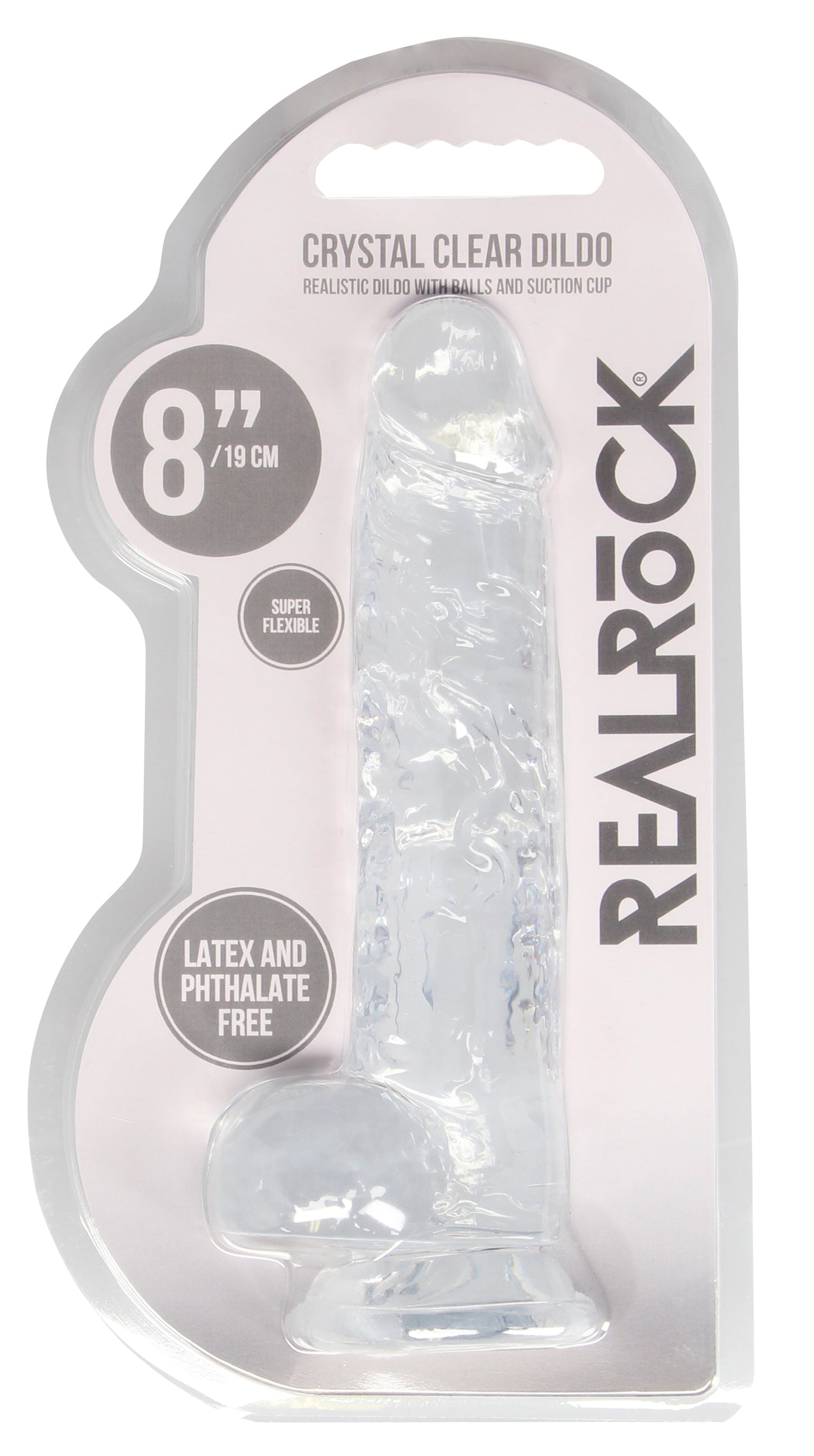 REALROCK Crystal Clear 8 Inch Realistic Dildo with Balls – Body-Safe Dildo