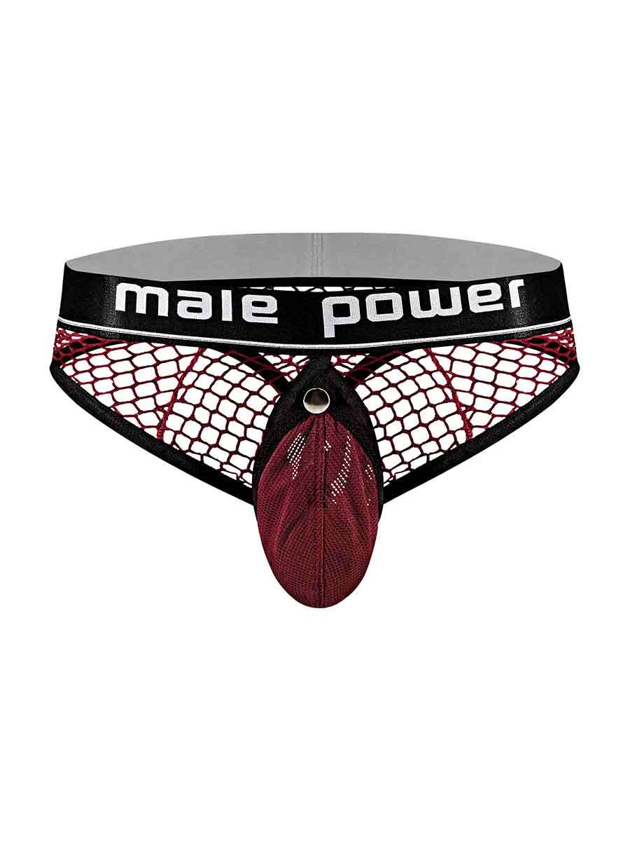 Male Power Burgundy Cock Pit Net Mesh Cock Ring Thong S/M