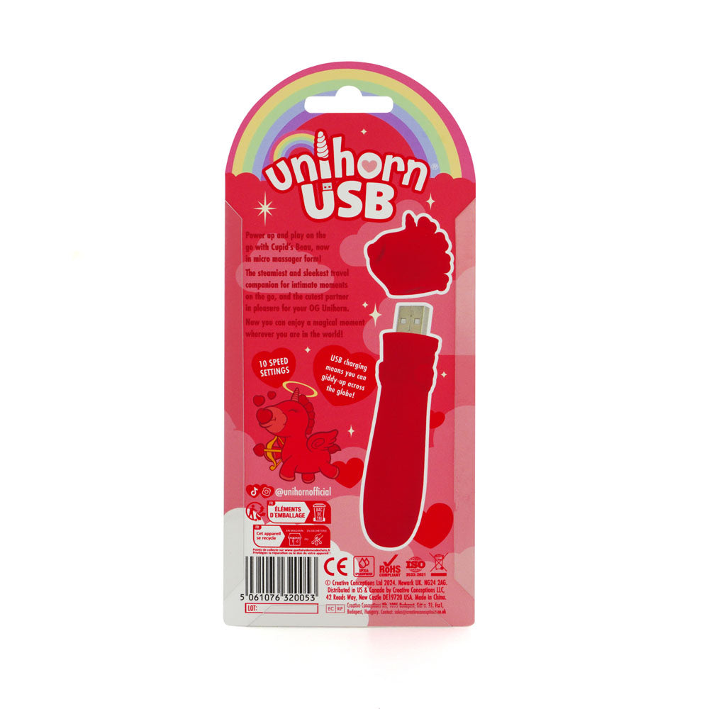 Unihorn Cupid's Beau (Red) – Silicone USB Bullet Vibrator with 10 Speeds