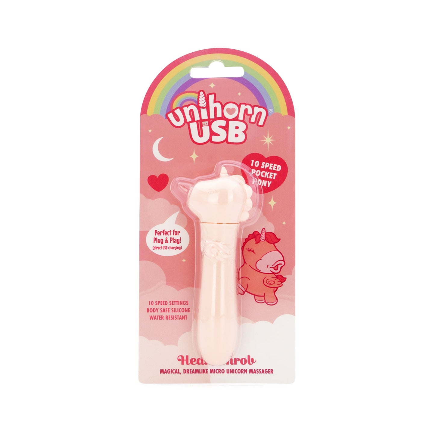 Unihorn Heart Throb (Pink) – Compact USB Rechargeable Bullet Vibrator with 10 Speeds