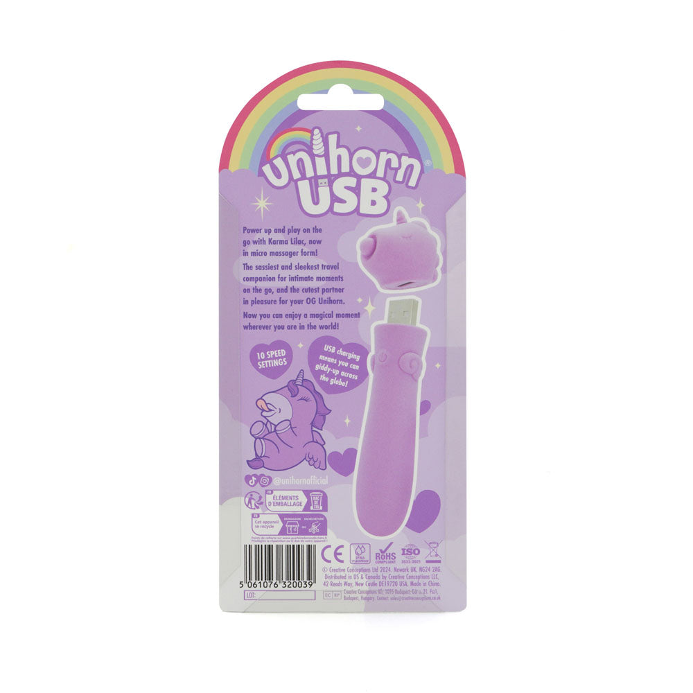 Unihorn Karma Lilac – USB Rechargeable Silicone Bullet Vibrator with 10 Speeds