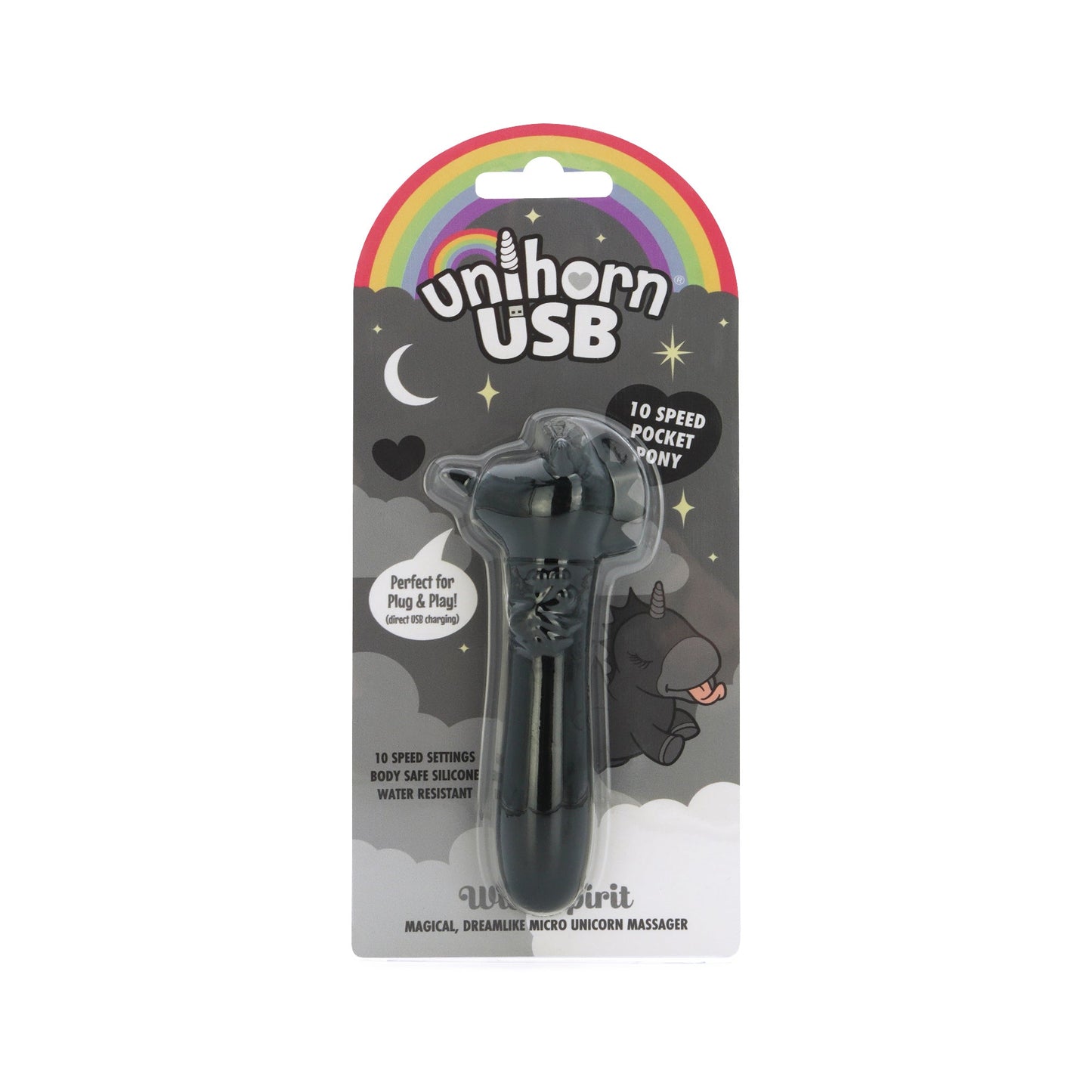 Unihorn Wild Spirit (Black) – Compact USB Silicone Vibrating Bullet with 10 Speeds