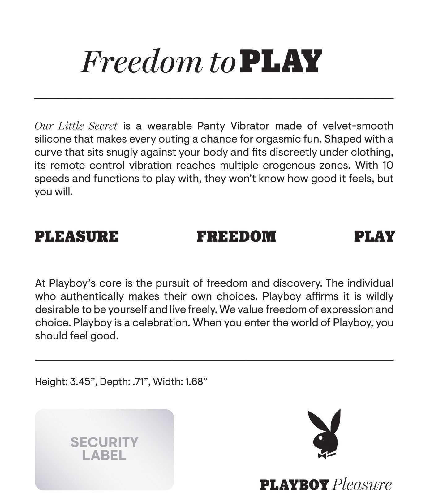 Playboy Pleasure OUR LITTLE SECRET Wearable Panty Vibrator