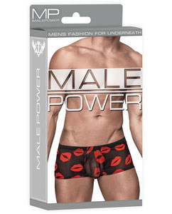 Kiss Me Sheer Black Mini Shorts With Kiss Print For Men - Small