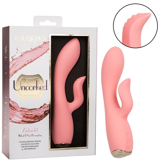 Uncorked Zinfandel Pink Dual Massager with Textured Teaser and 10 Speeds Silicone Vibrator
