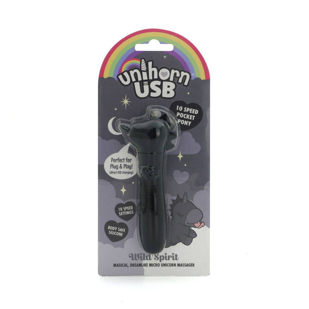 Unihorn Wild Spirit (Black) – Compact USB Silicone Vibrating Bullet with 10 Speeds