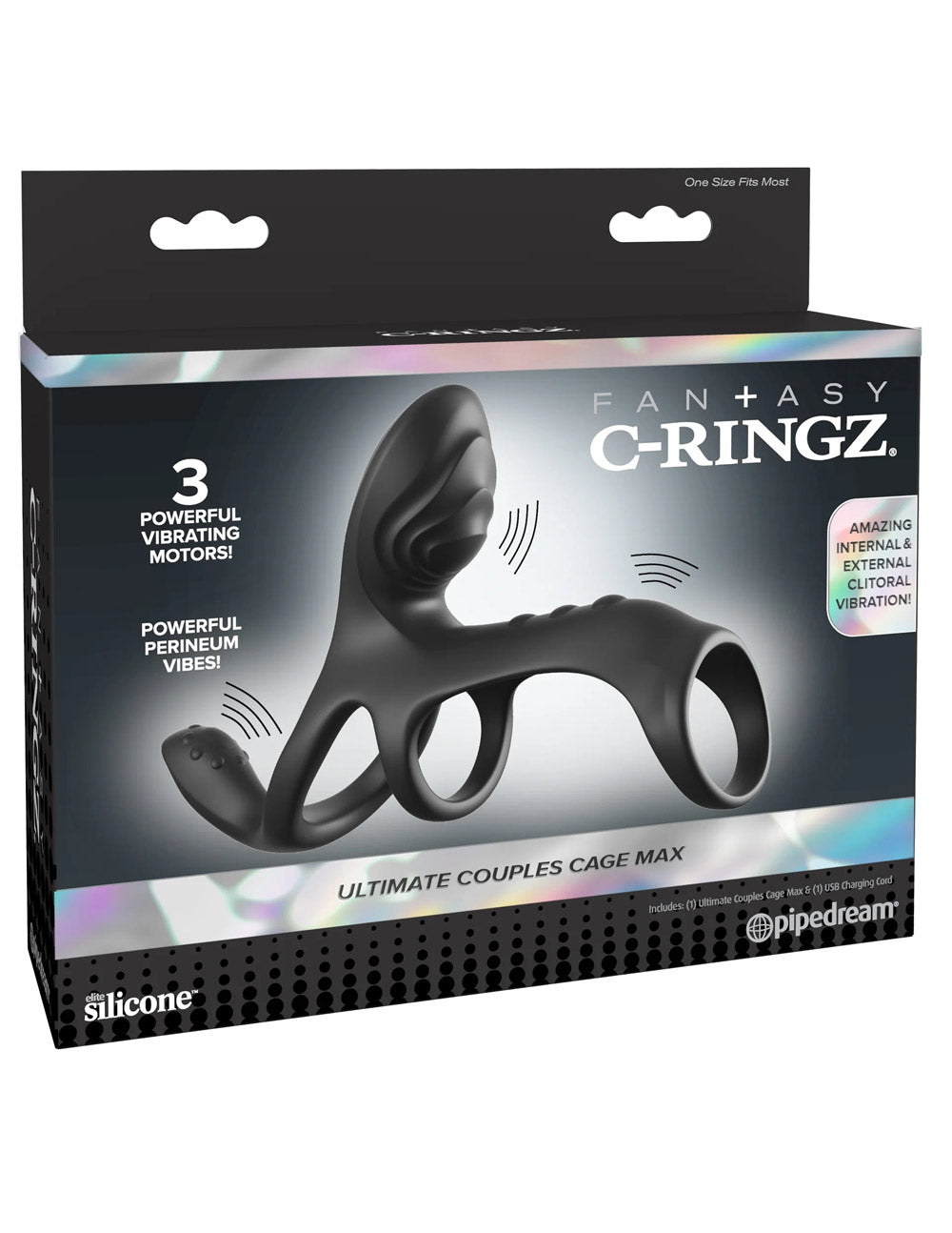 Fantasy C-Ringz Ultimate Couples Cage – USB Rechargeable Triple Motor Vibrating Cock Ring Cage