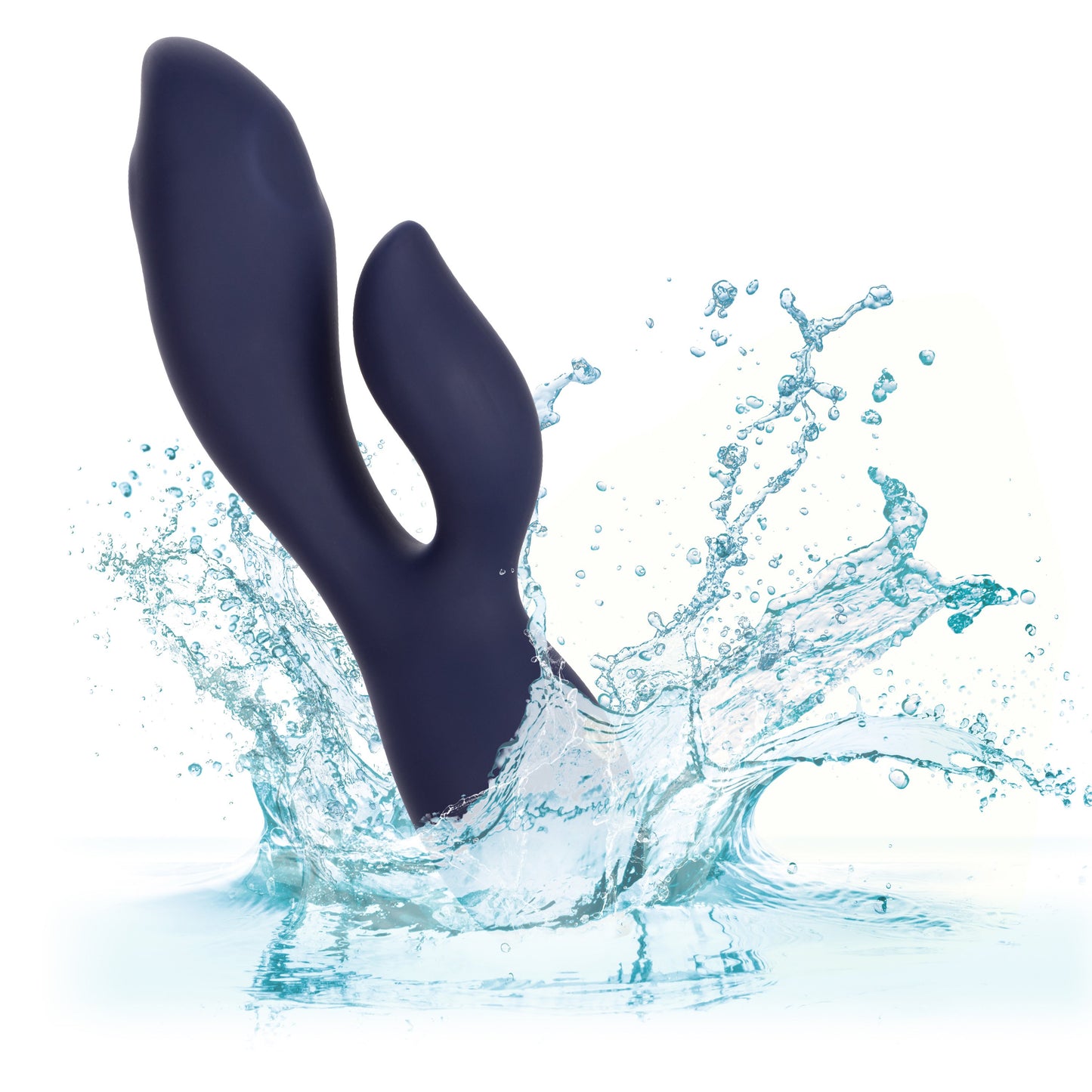 Chic Blossom Navy Blue Flexible Silicone Dual Motor Vibrator with Gold Accents, 10 Speeds, Waterproof and Rechargeable