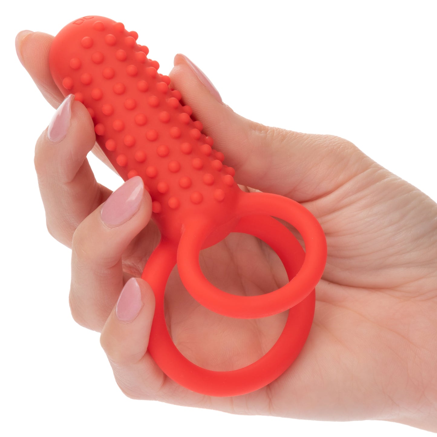 CalExotics Silicone Vertical Dual Enhancer Red Waterproof with 12 Intense Vibration Functions