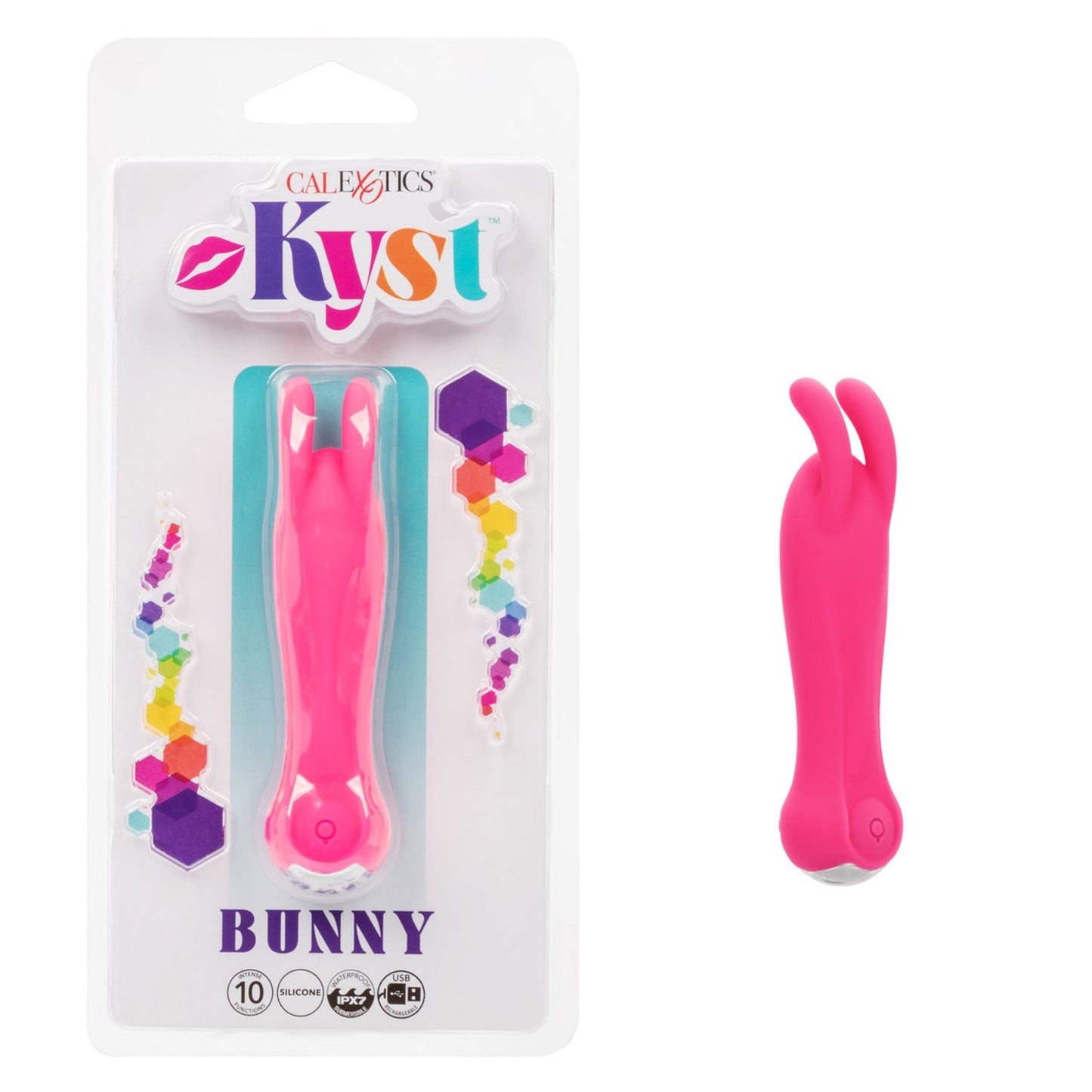 Kyst™ Bunny Pink Compact Personal Stimulator with 10 Vibration Functions and Silicone Waterproof Design