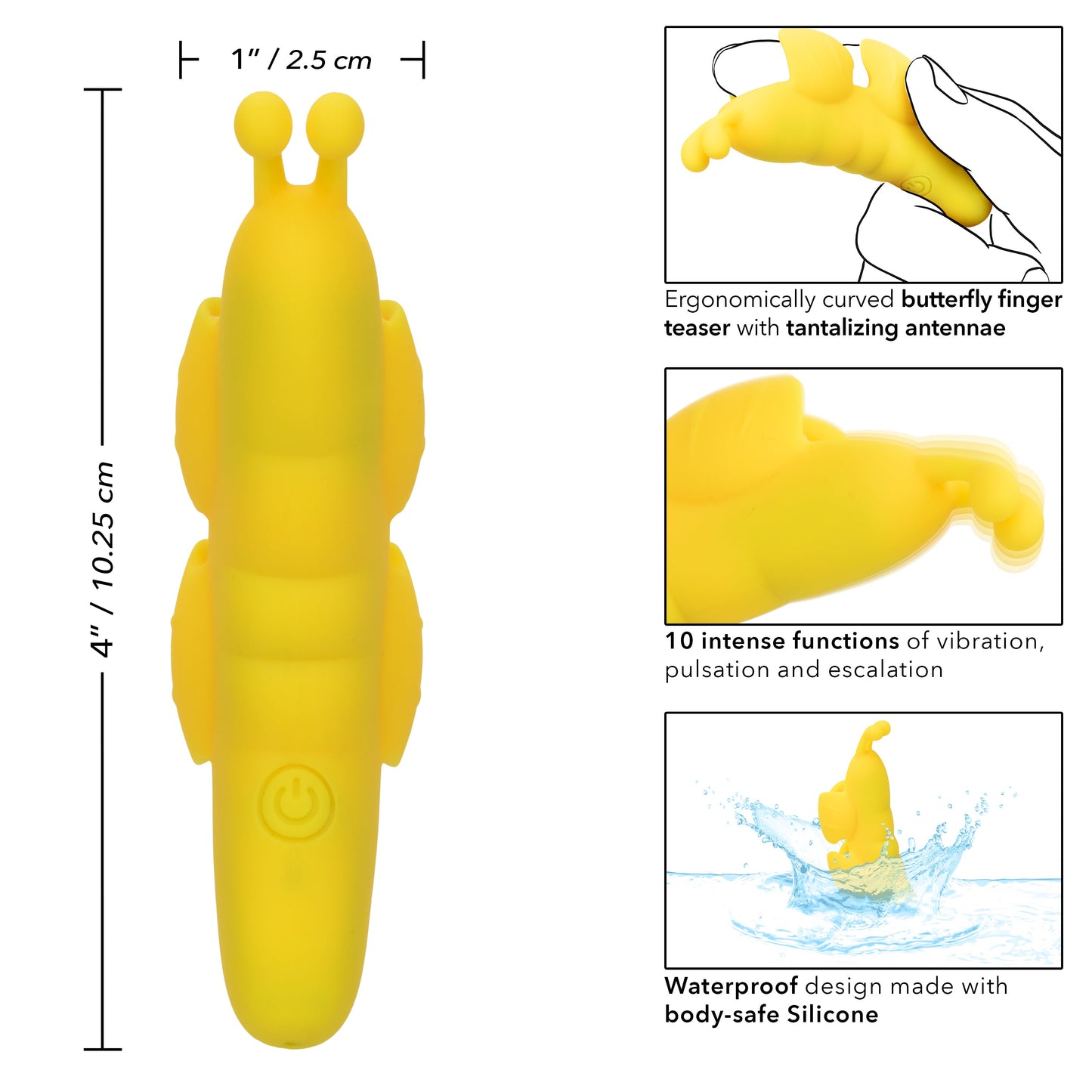 Neon Vibes The Butterfly Vibe Yellow Silicone Finger Teaser with 10 Functions and Rechargeable