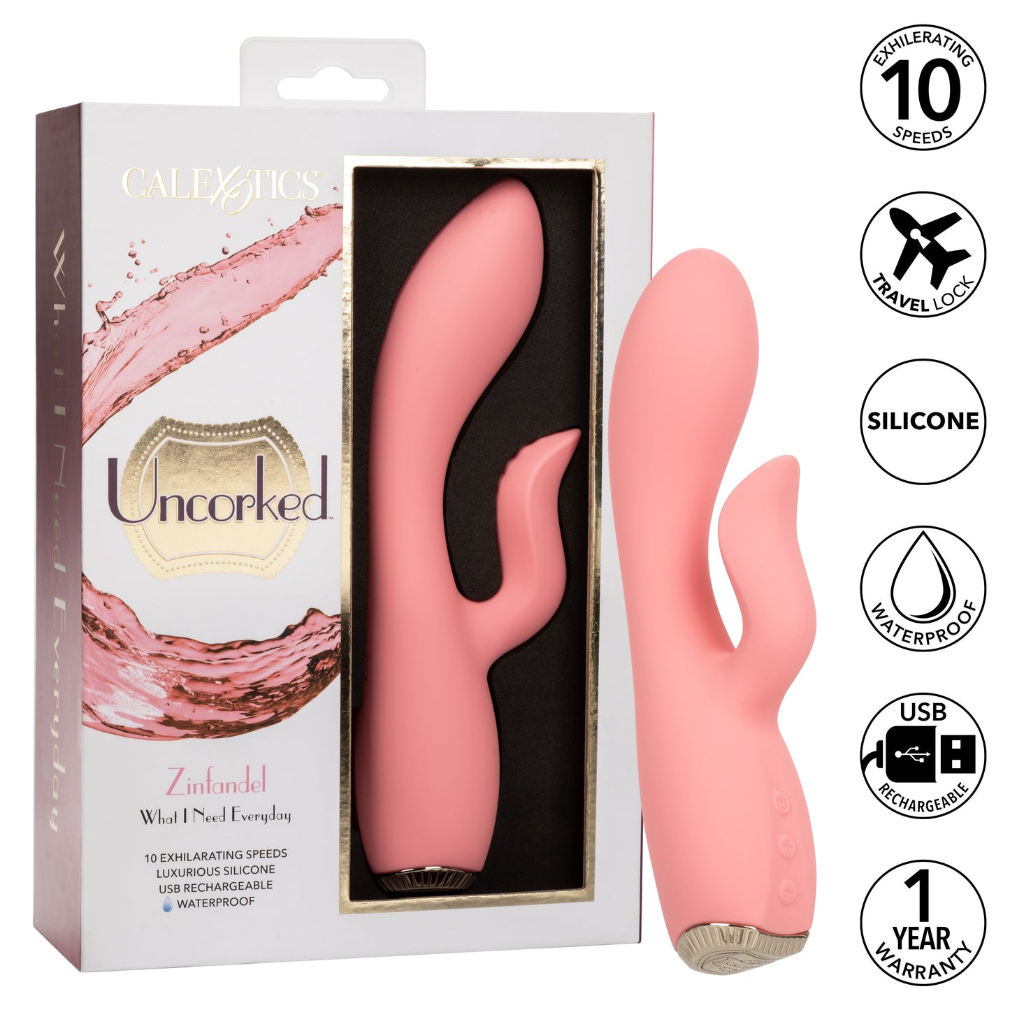 Uncorked Zinfandel Pink Dual Massager with Textured Teaser and 10 Speeds Silicone Vibrator