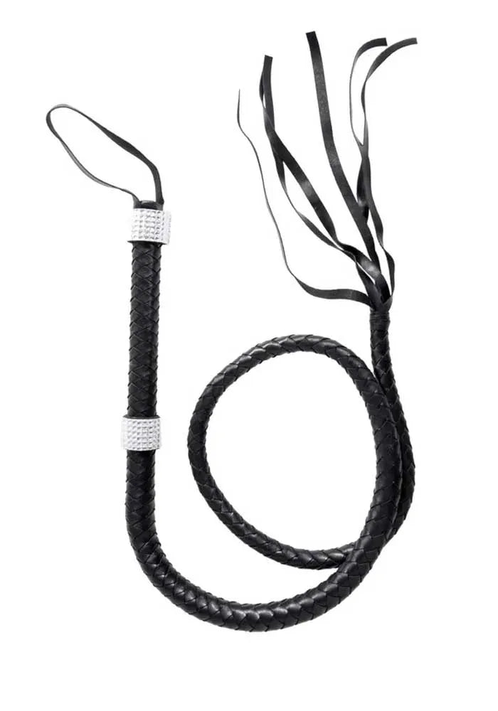 Faux Leather 54 Inch Braided Whip with Rhinestone Handle – Costume Whip