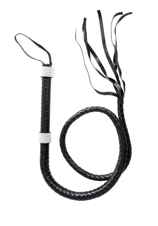 Faux Leather 54 Inch Braided Whip with Rhinestone Handle – Costume Whip