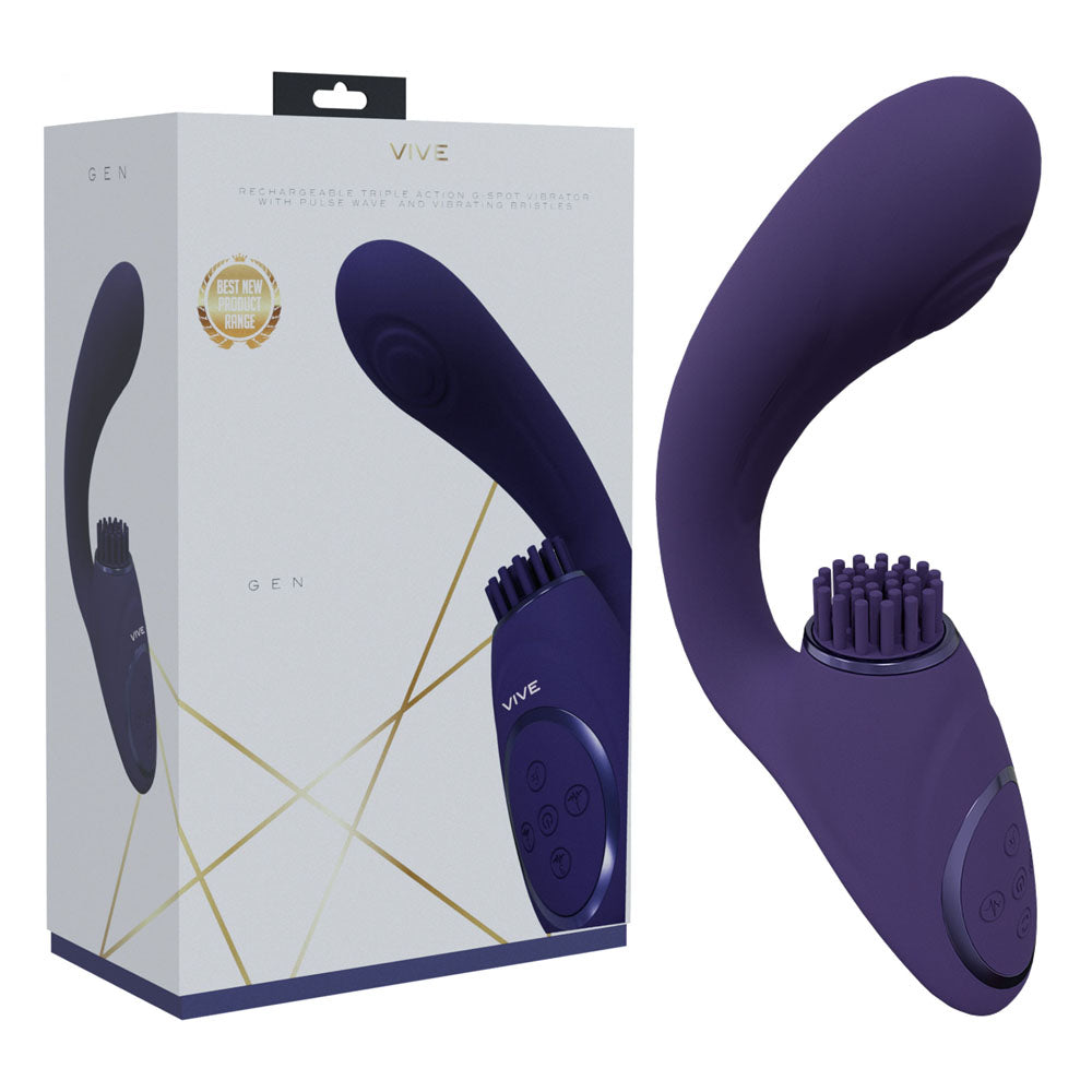 Vive Gen Pulse Wave Vibrator with Stimulating Bristles Deep Purple