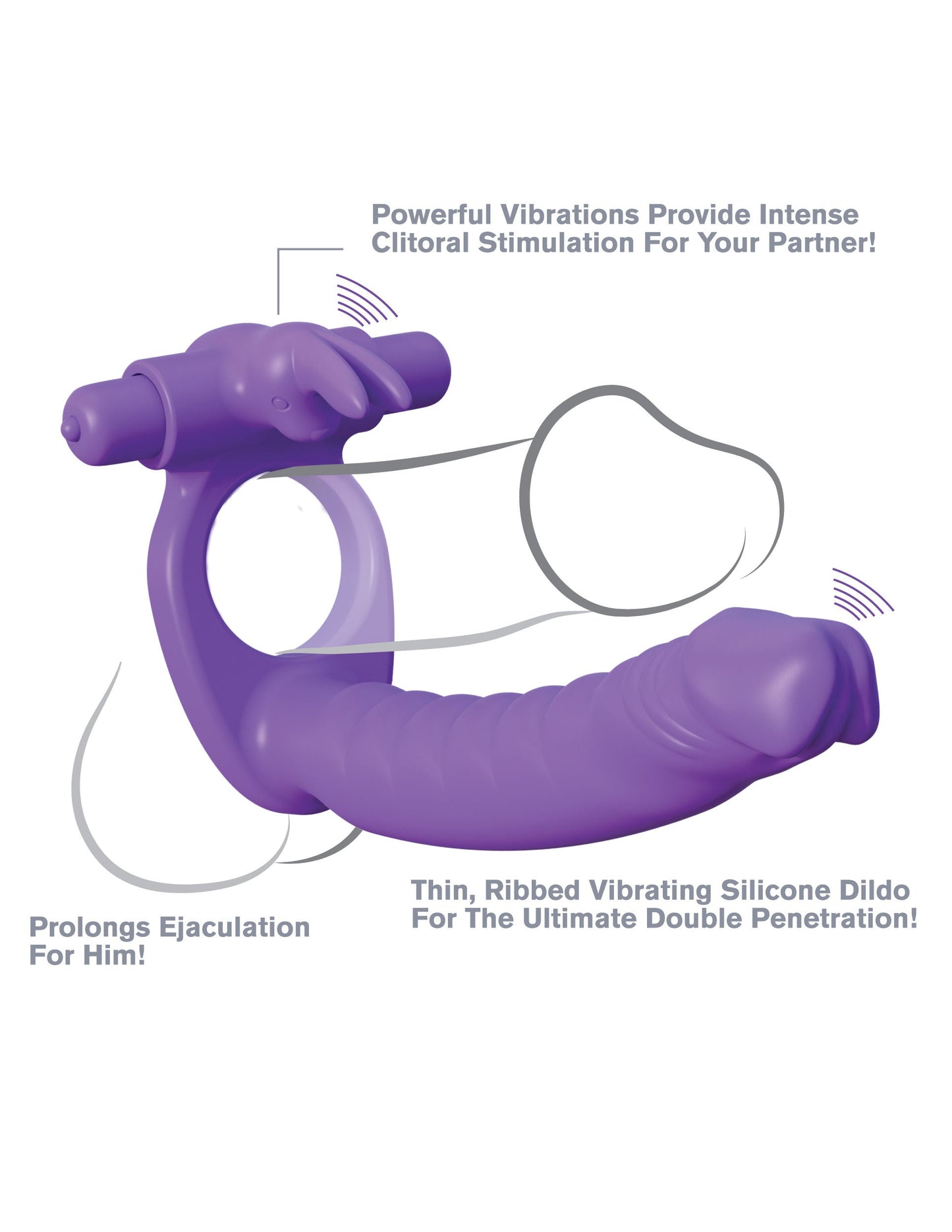 Fantasy Silicone Double Penetrator Rabbit Cockring in Purple