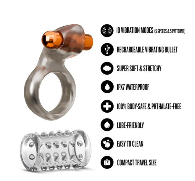 Stay Hard Vibrating Cock Ring Set With Textured Sleeve – Vibrating Cock Ring