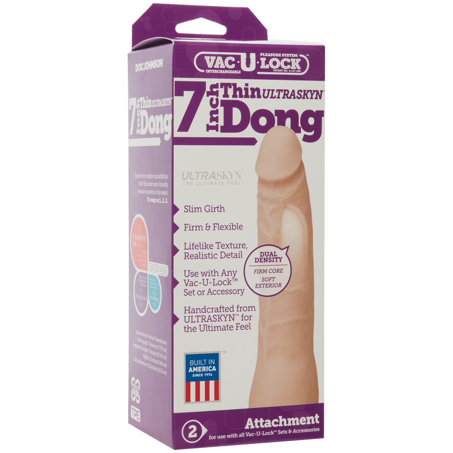 Vac-U-Lock 7 Inch Ultraskyn Thin Dong Vanilla Realistic Toy