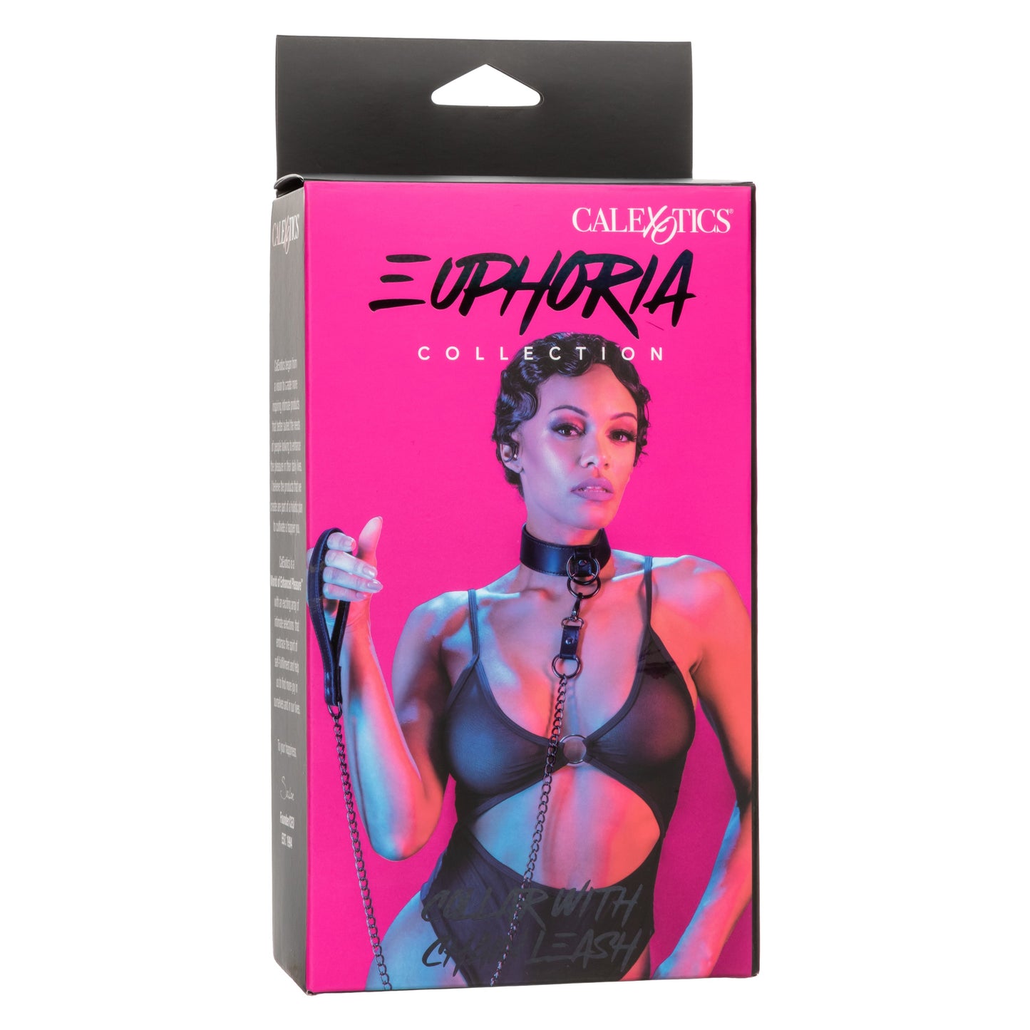 Euphoria Collection Collar With Chain Leash Black Velvet and Vegan Leather