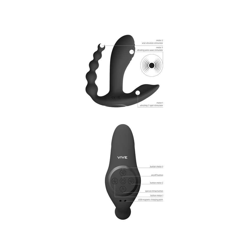 Vive Kata Double Penetrator (Black) – Remote-Controlled Vibrator
